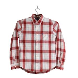 Abercrombie Fitch Plaid Button Down Shirt Red White Long Sleeve Men L Cabin Core